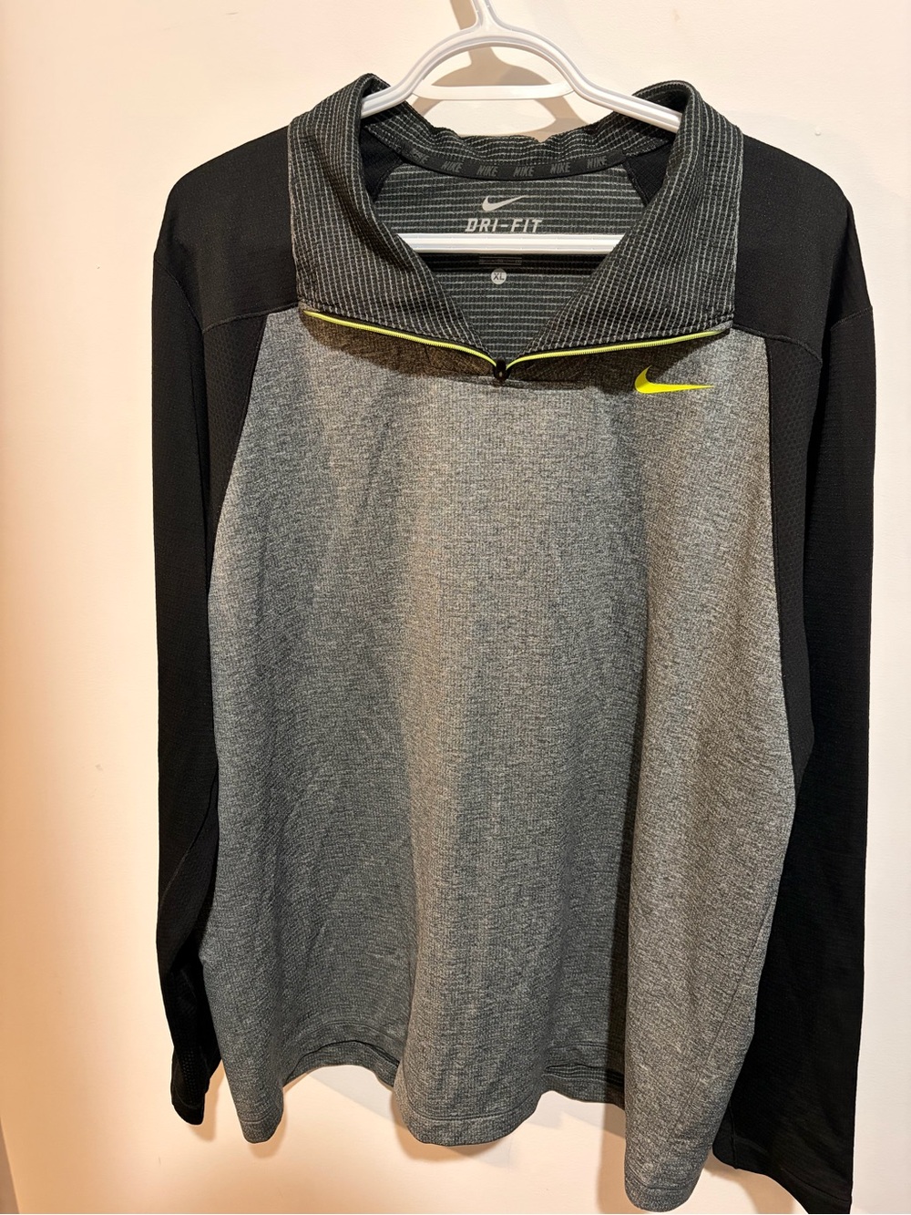 Nike Gray & Black Quarter-Zip Dri-FIT Pullover with Neon Swoosh